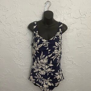 Seaside VTG Women’s Size 16 Blue/White Floral Bathing Suit One Piece Tropical